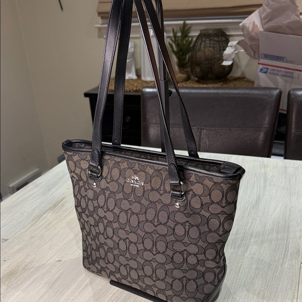 Coach Black and Brown Patterned Tote
